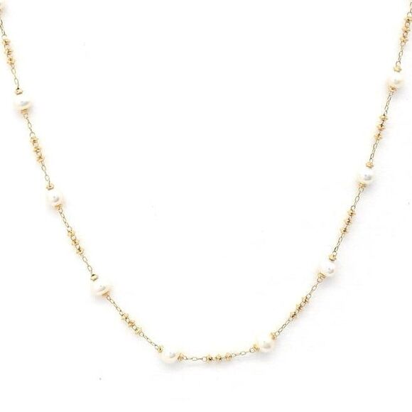 Freshwater Pearls 18" Chain Necklace 18K Solid Yellow Gold